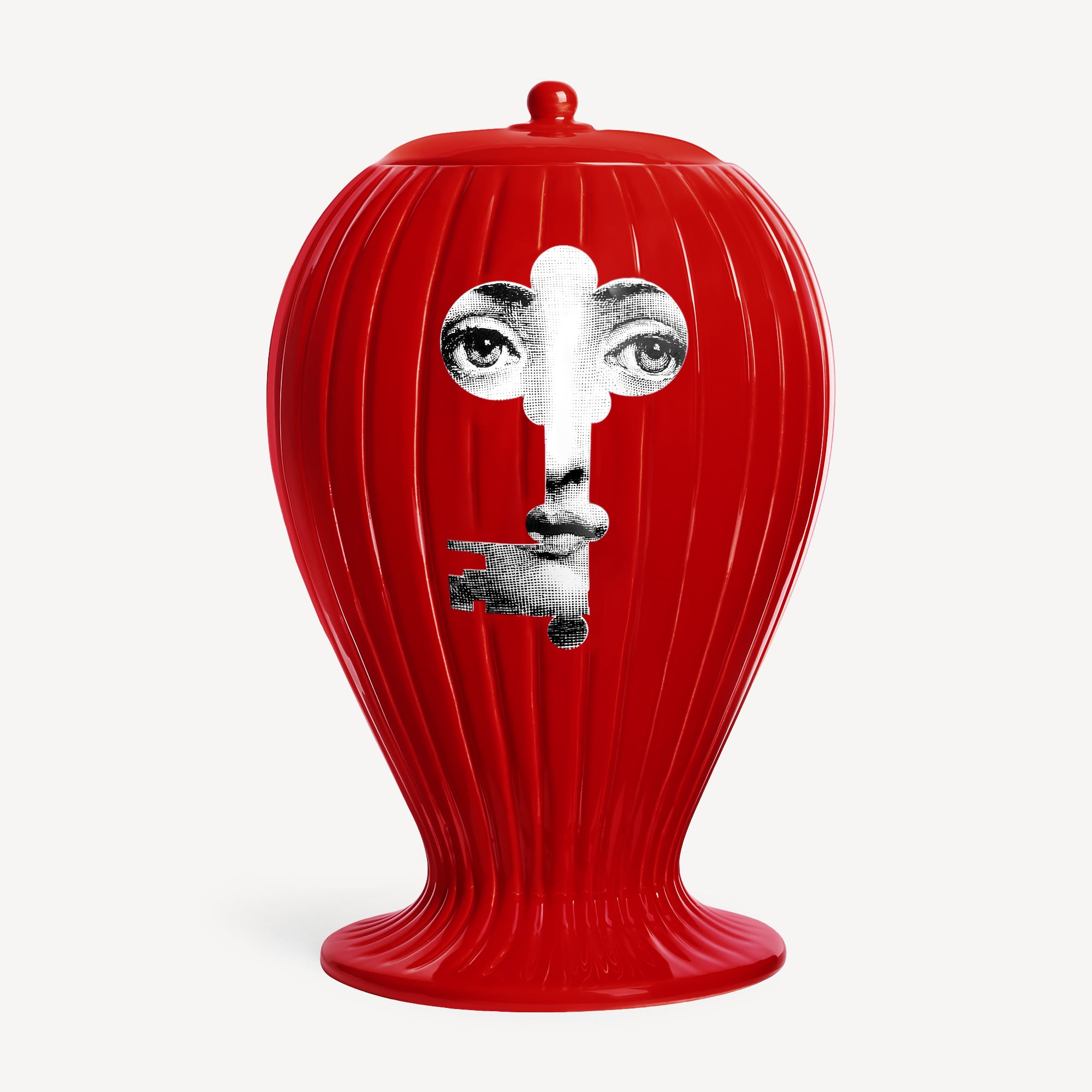 Vase rigato Chiave/Serratura in White/Black/Red | Fornasetti
