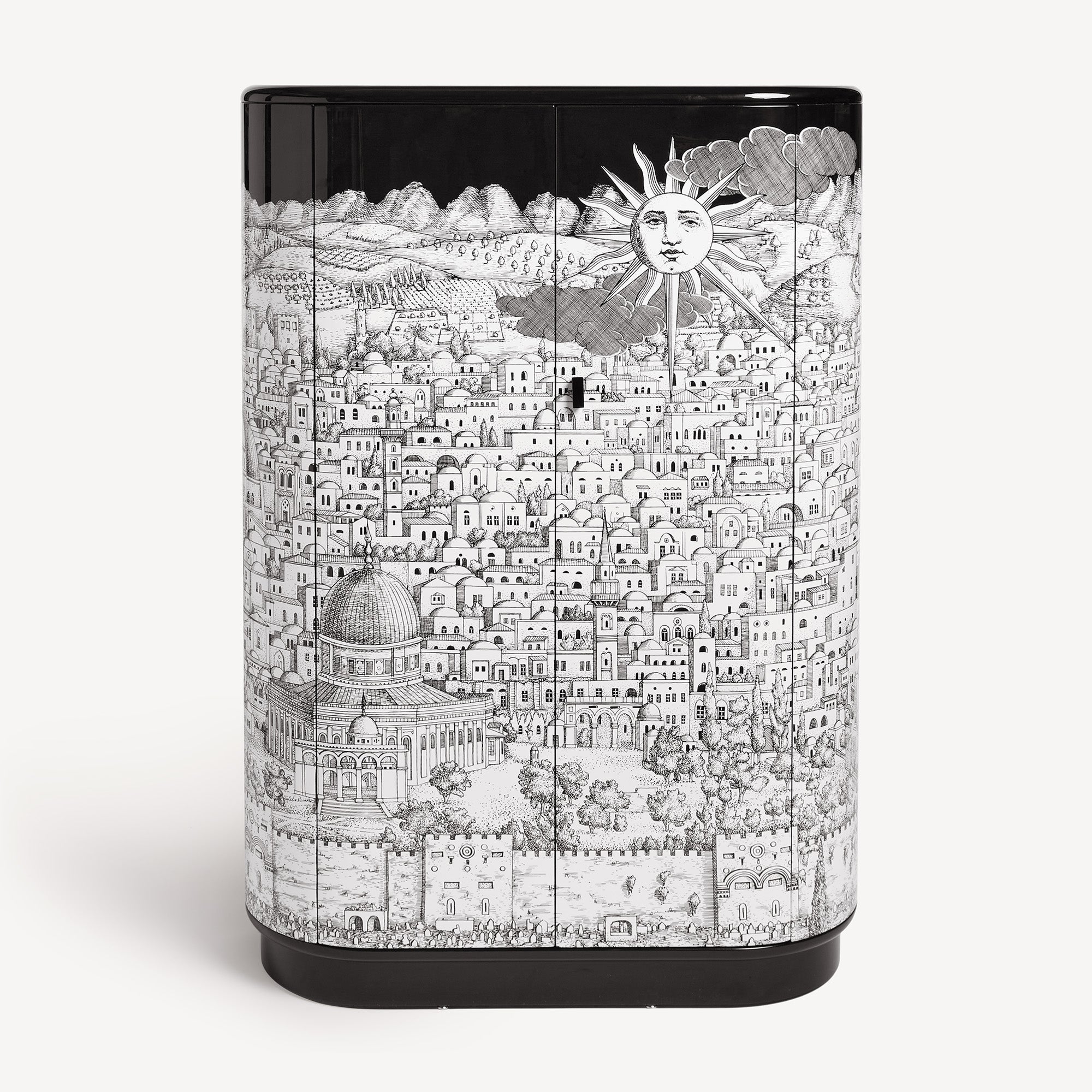 Curved cabinet Gerusalemme in White/Black | Fornasetti
