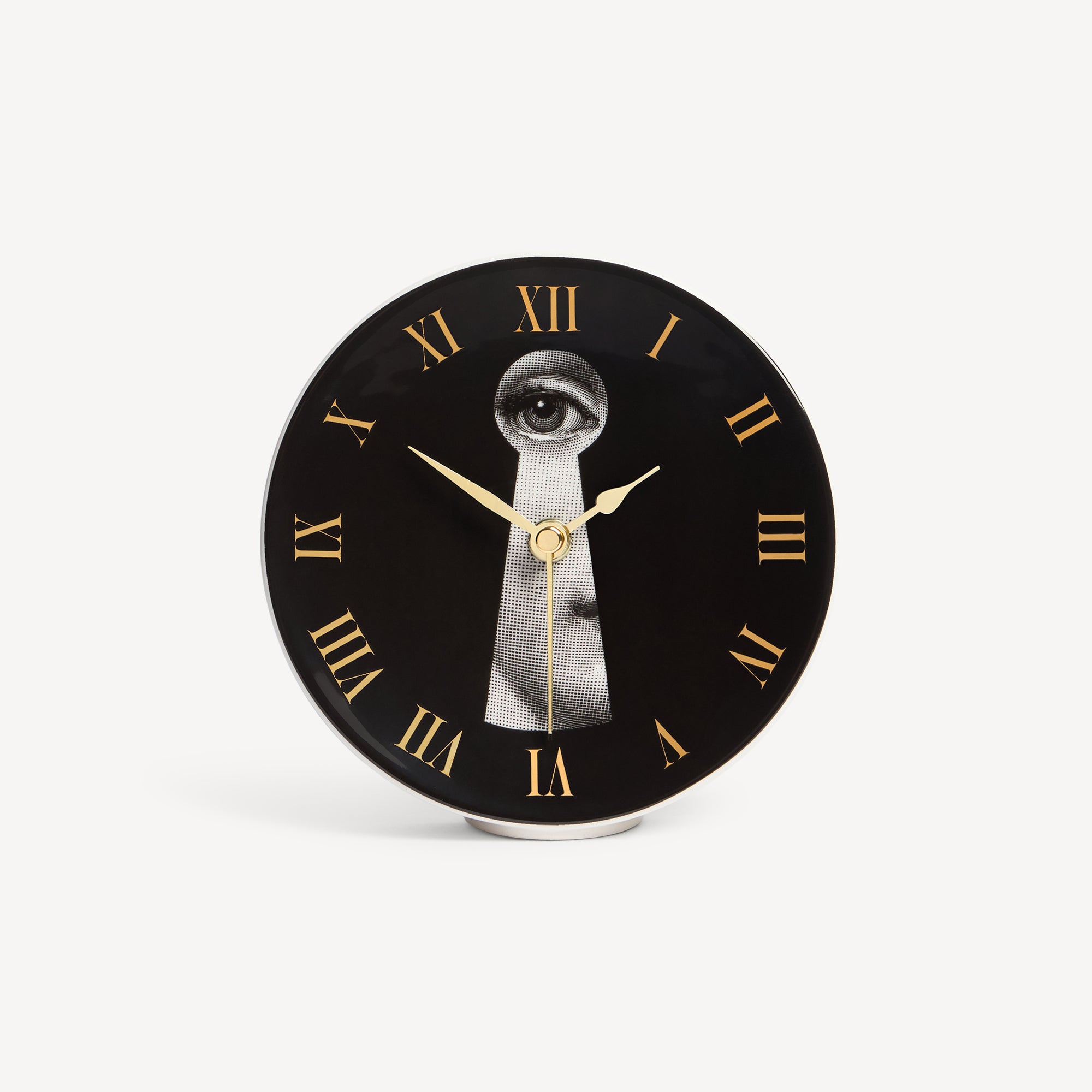 Ner Clock Table clock Serratura in Black/White/Gold | Fornasetti® – Fornasetti Store
