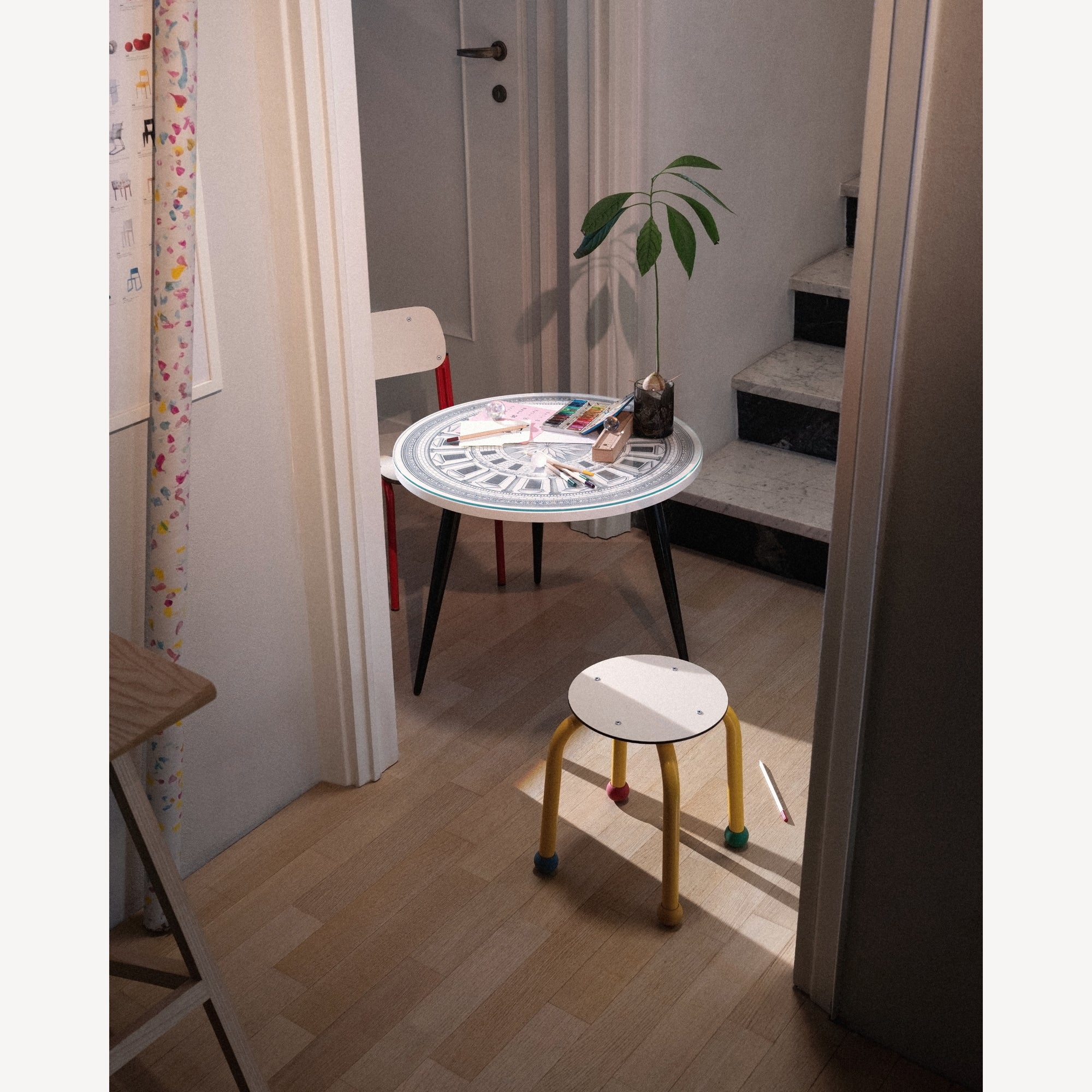 Table top Cortile celeste in White/Black/Blue | Fornasetti