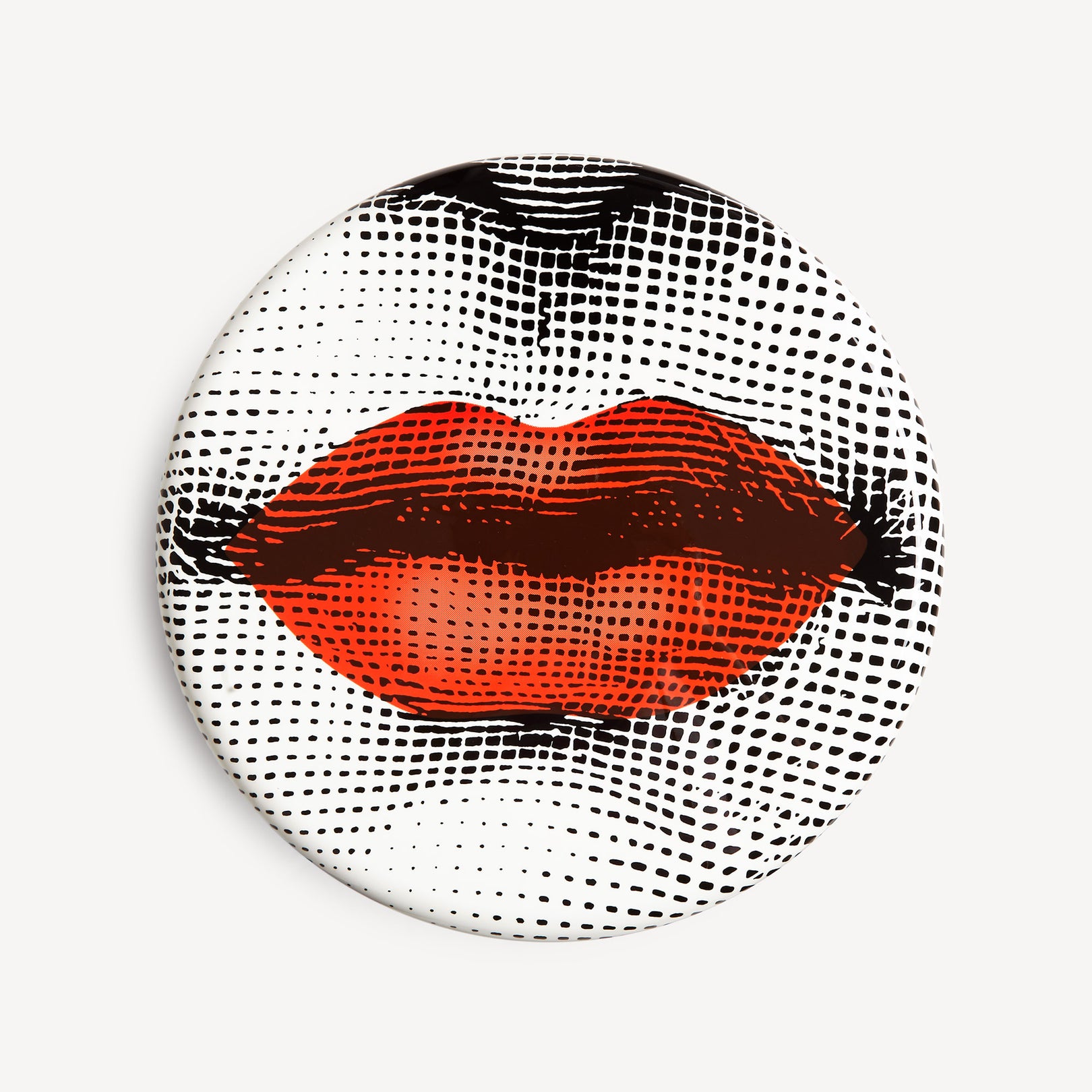 Close-up of lips graphic on stool top