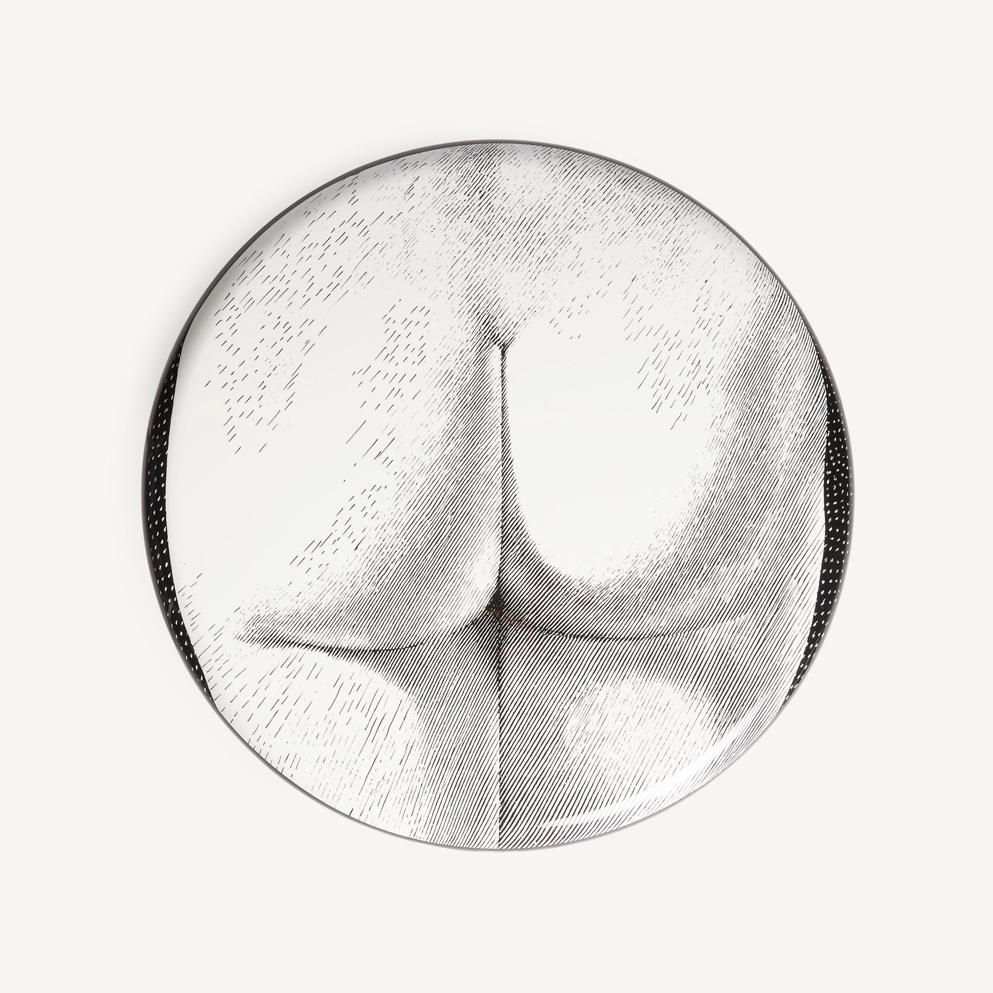 top-down view of round stool showing curved seat and textured pattern