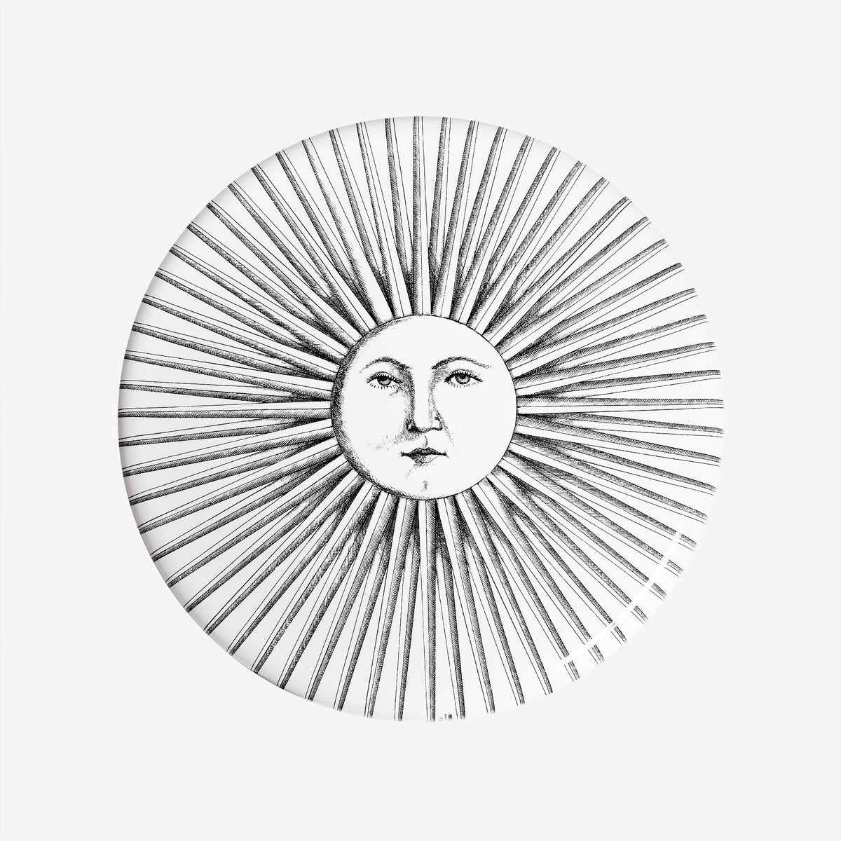Round decorative mirror or wall art with radiating spokes and a square central cutout