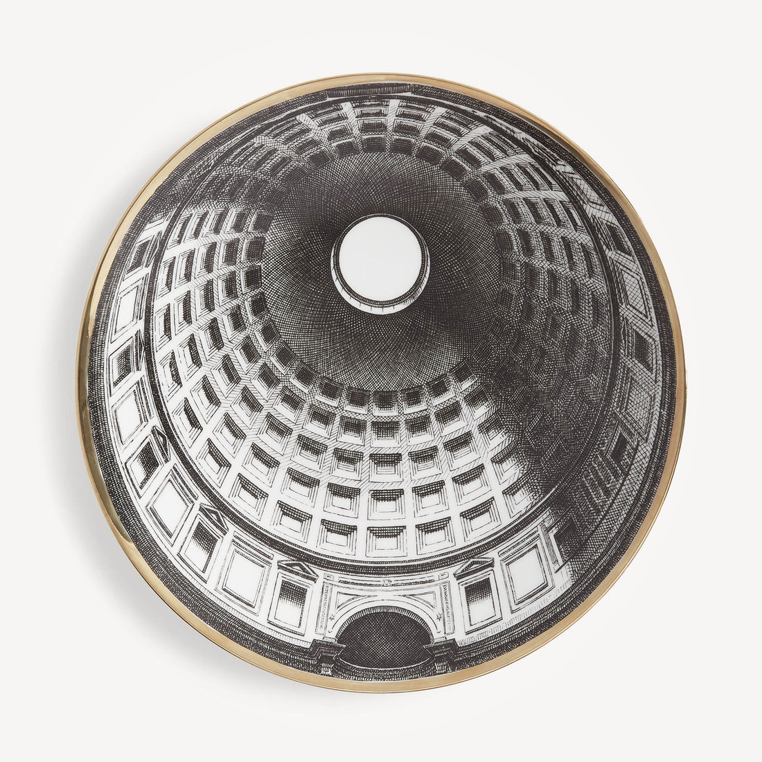 Fornasetti Cupola Pantheon decorative porcelain plate in black, white and gold