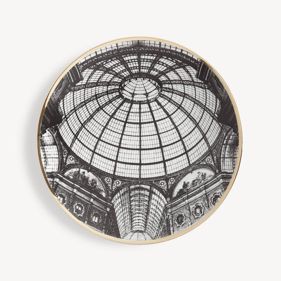 Fornasetti Plate Cupola Galleria di Milano — White / black / gold