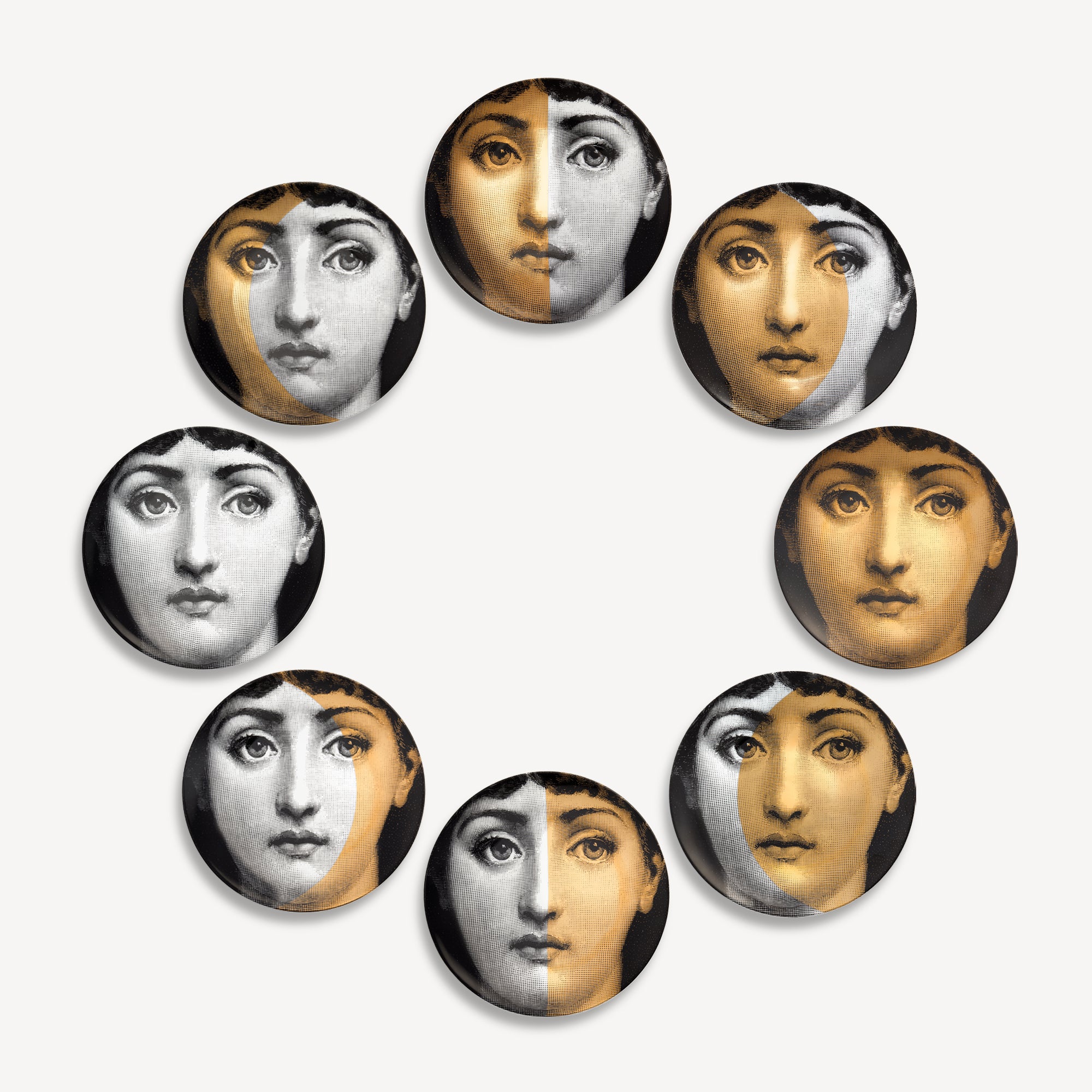 Formnasetti お皿 Set of 8 plates Fasi lunari in White/Black/Gold | Fornasetti