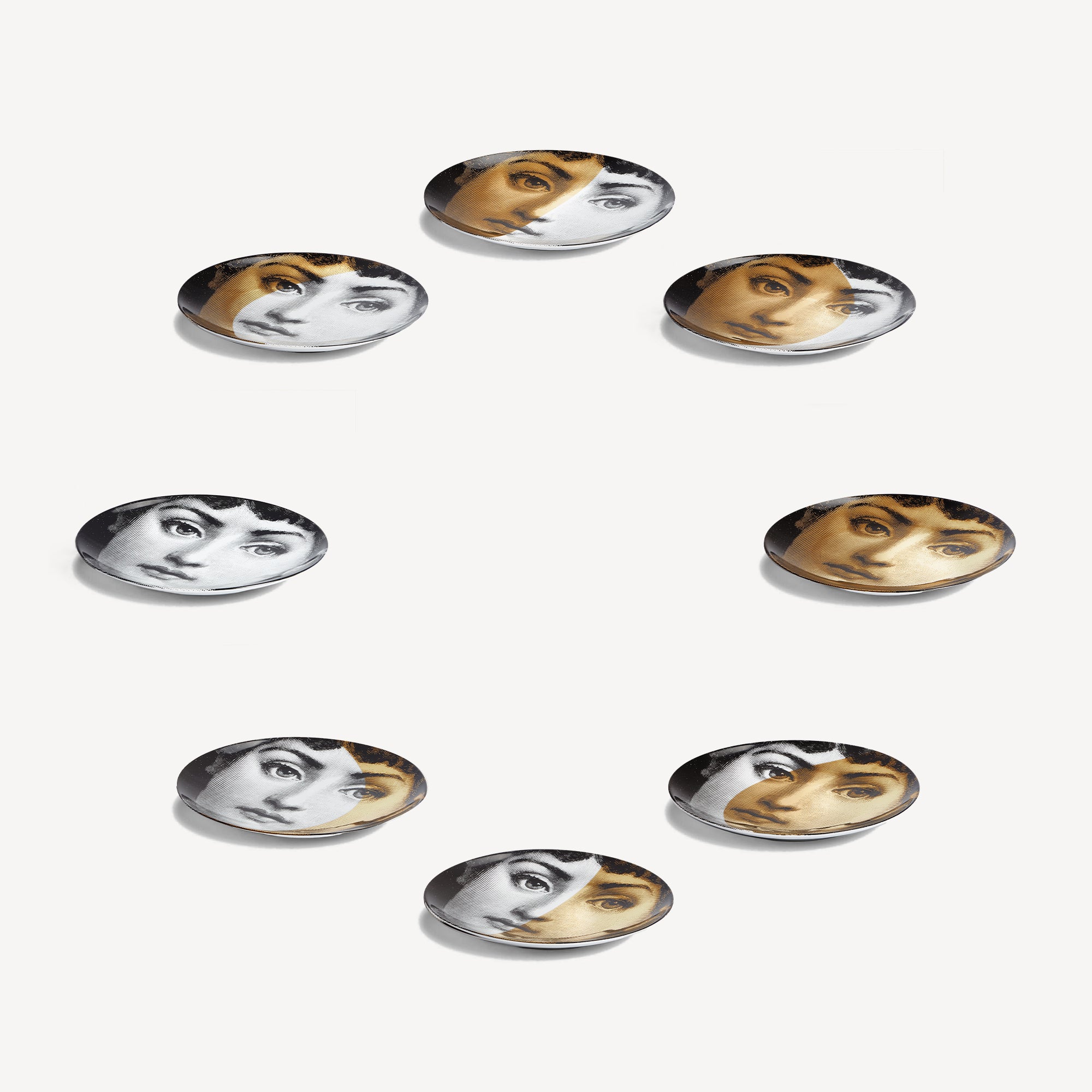 Formnasetti お皿 Set of 8 plates Fasi lunari in White/Black/Gold | Fornasetti
