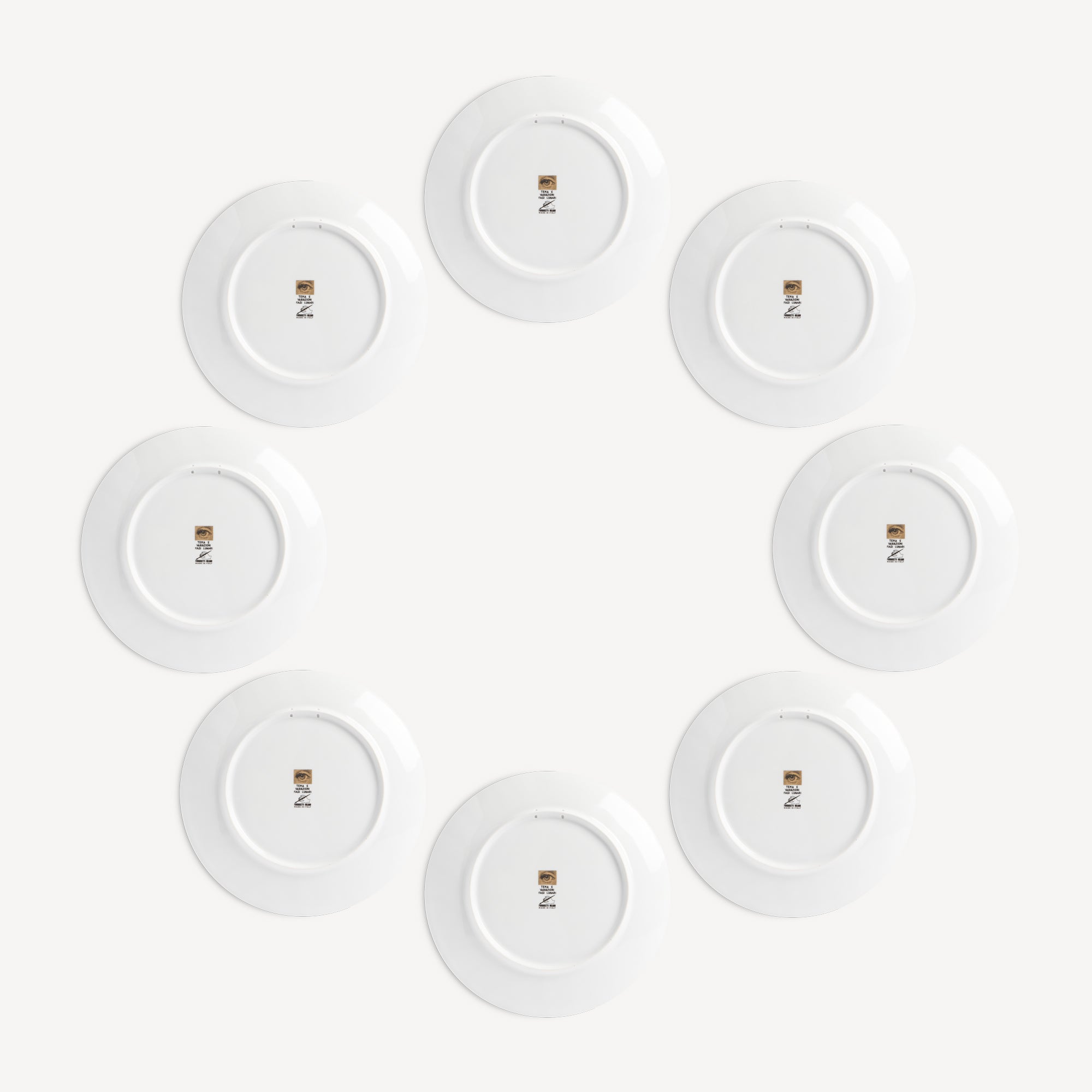 Set of 8 plates Fasi lunari in White/Black/Gold | Fornasetti