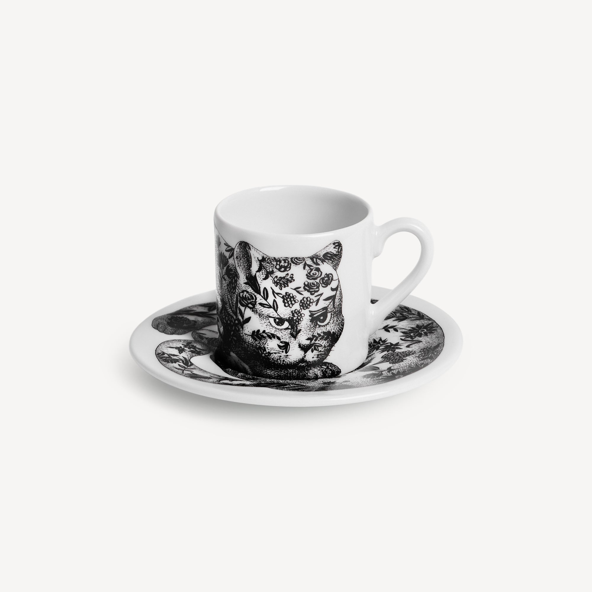 Coffee cup High Fidelity Fiorato in White/Black | Fornasetti