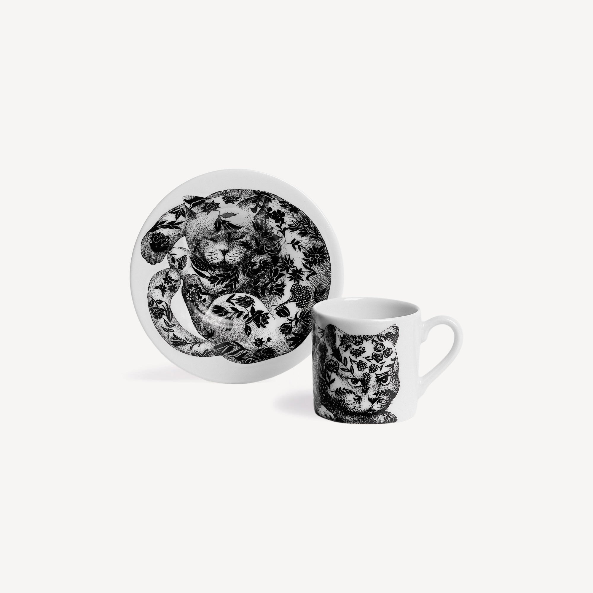 Coffee cup High Fidelity Fiorato in White/Black | Fornasetti