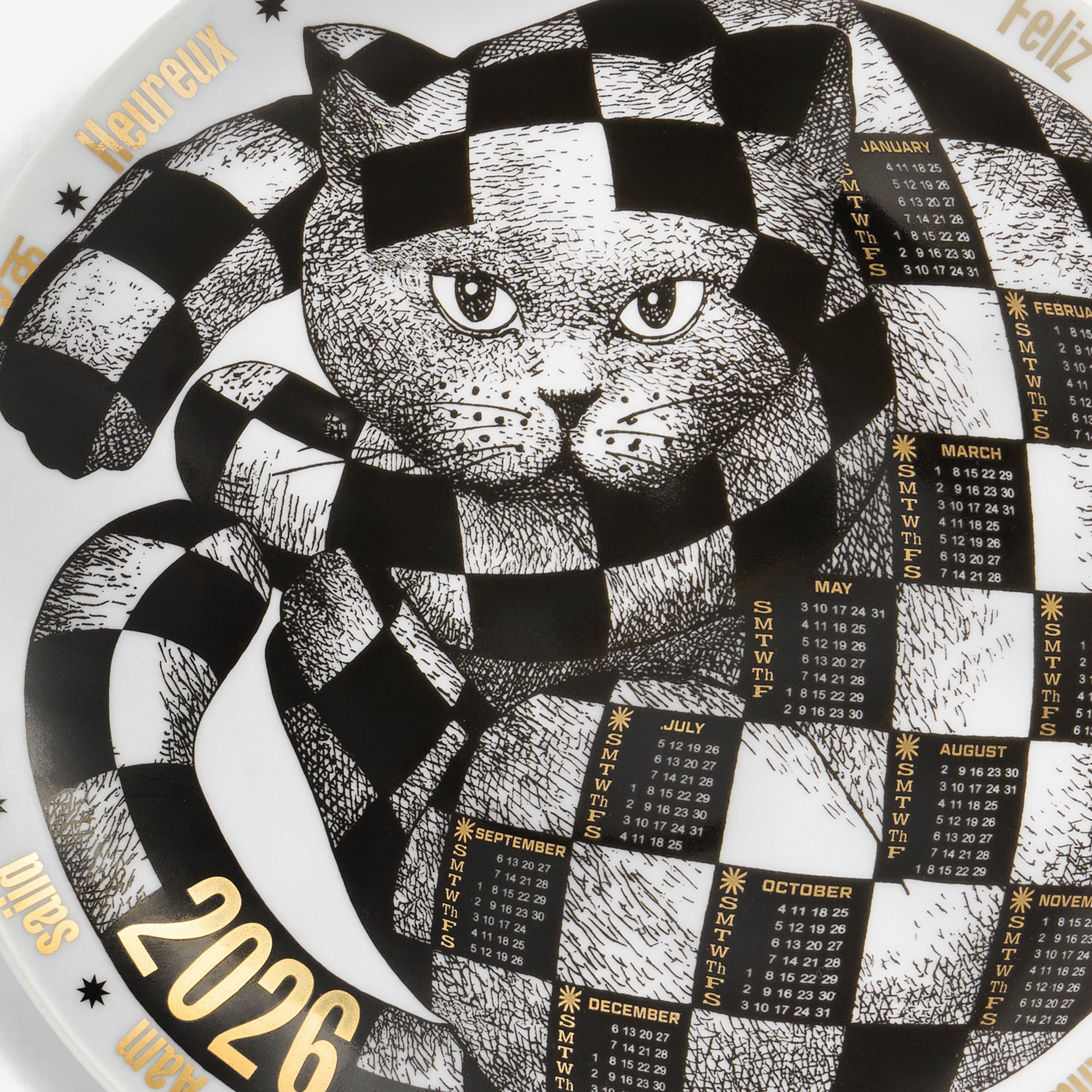 Calendar Plate 2026 in White/Black/Gold | Fornasetti® – Fornasetti