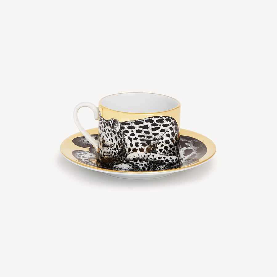 Fornasetti Tea cup High Fidelity Leopardato — White / black / gold