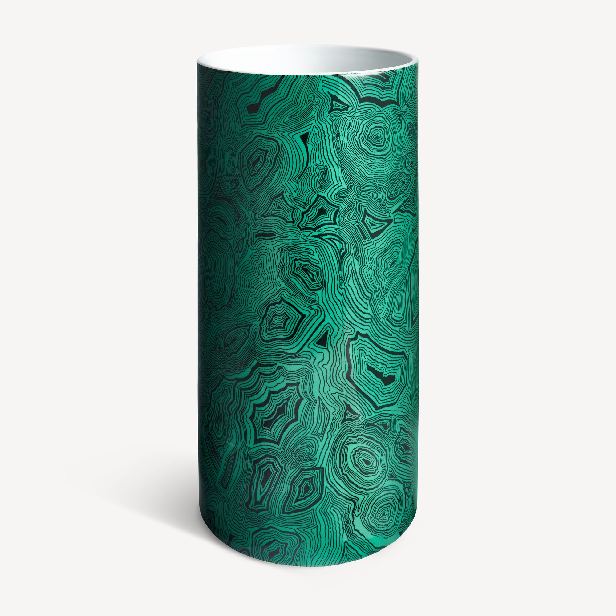 Medium Cylindrical Vase Serratura su Malachite in Green/Black