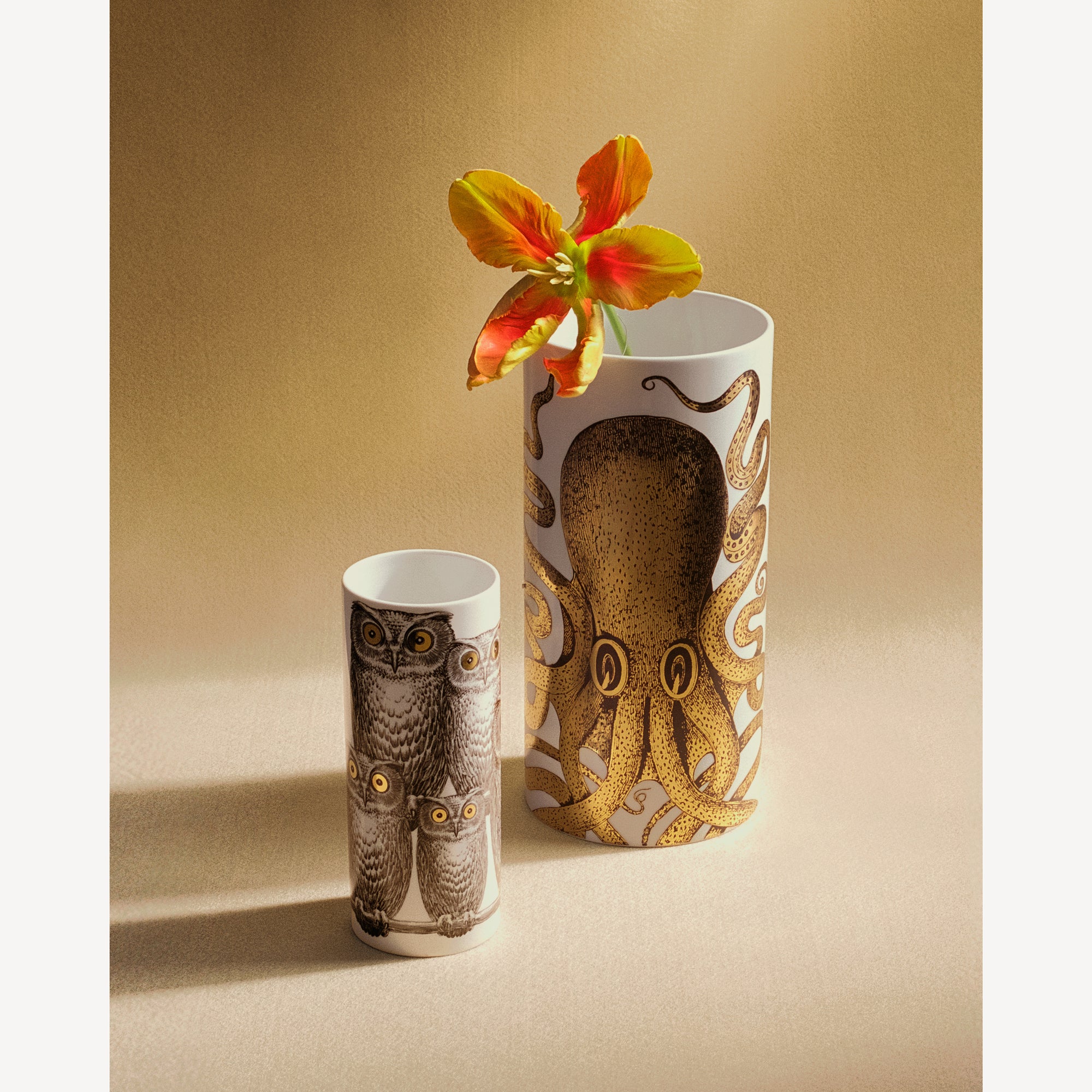 Vase Cylindrique Moyen Polipo avec détails dorés