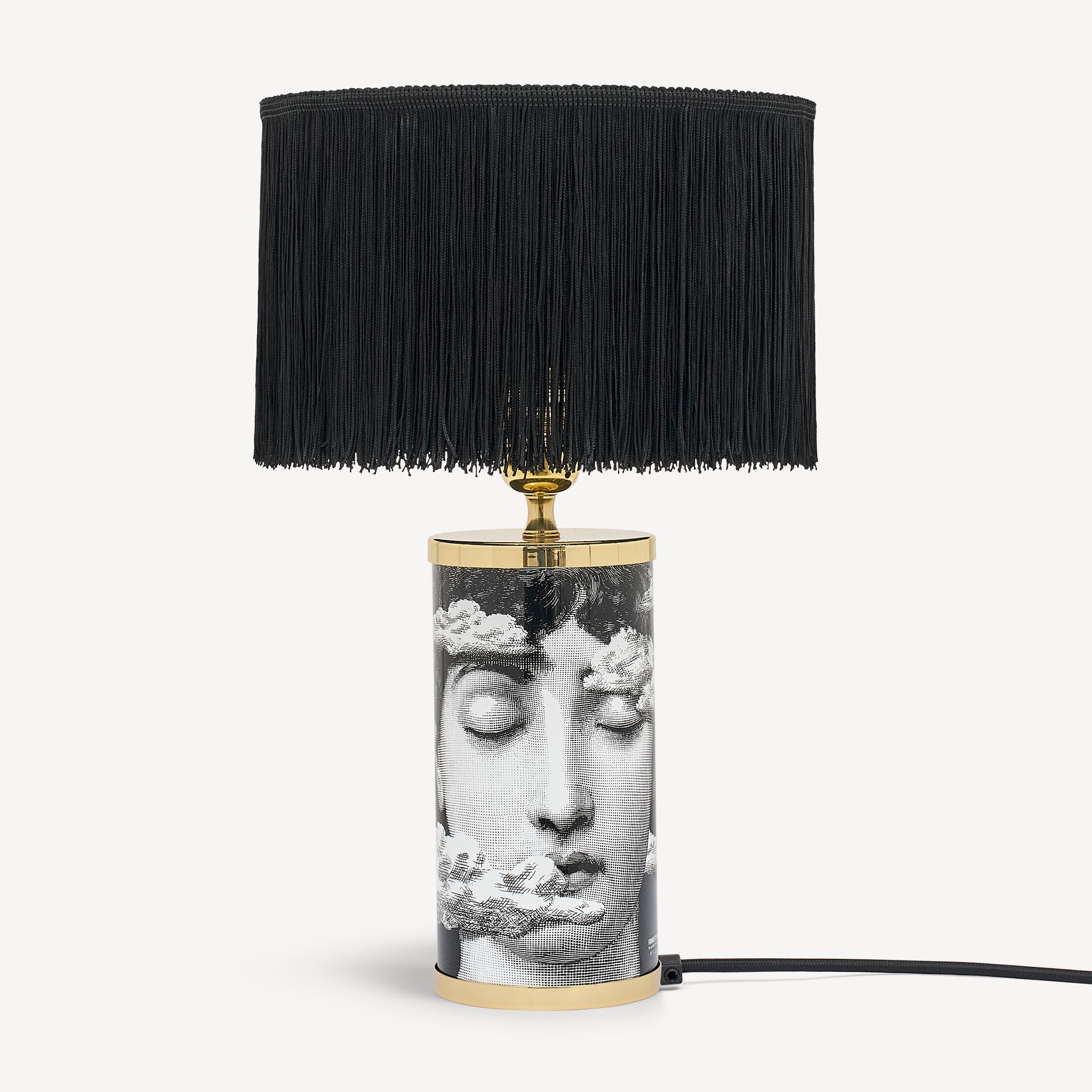 Fringed Cylindrical Lampshade for small lamps black in Black