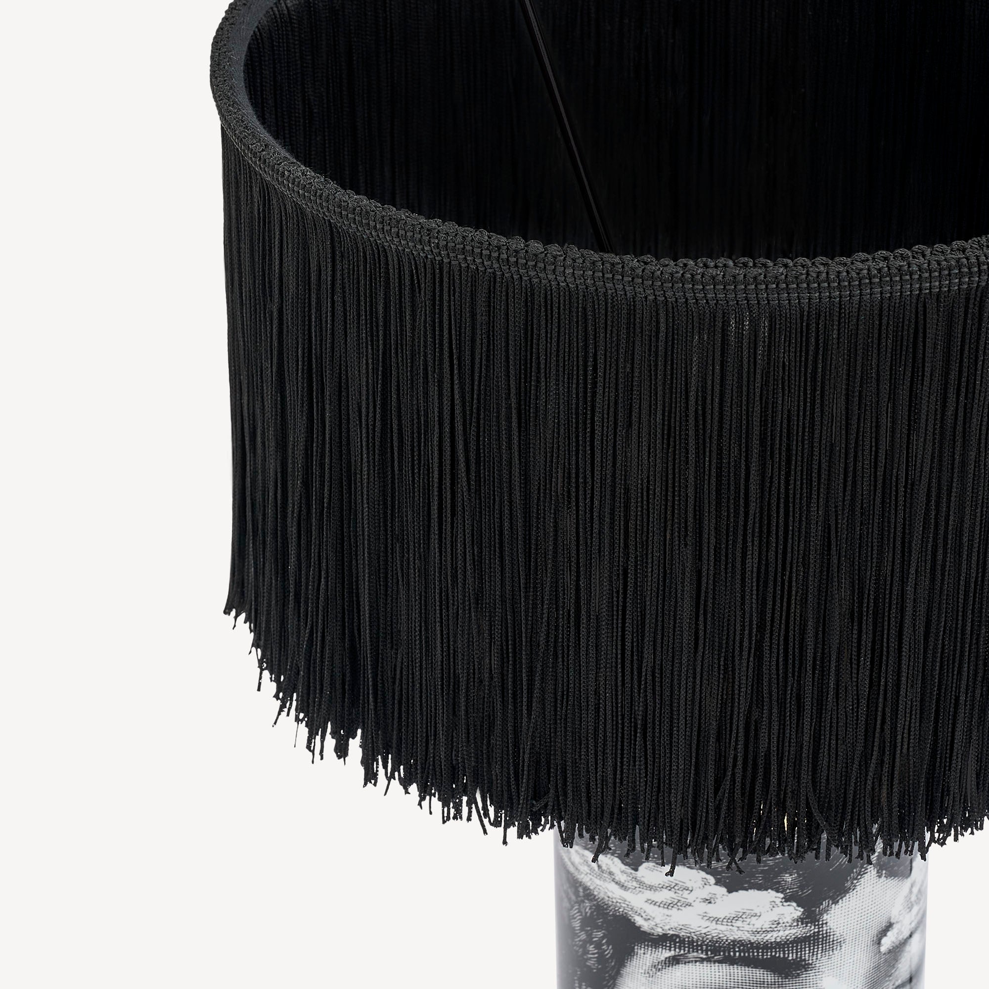 Fringed Cylindrical Lampshade for small lamps black in Black