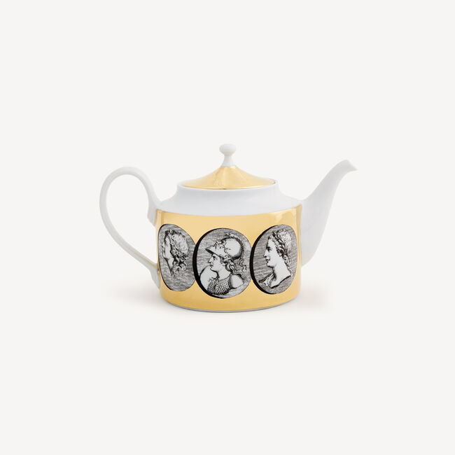 Fornasetti Teapot Cammei In White/black/gold