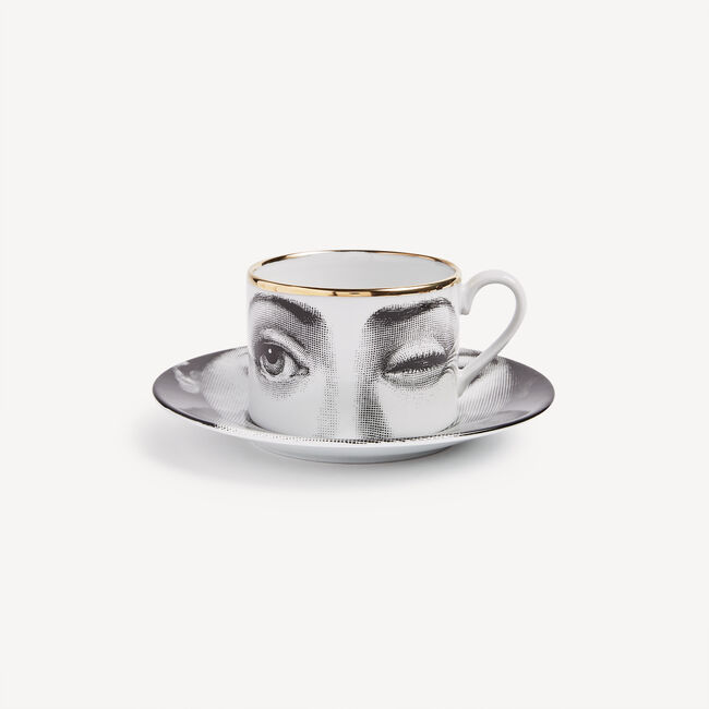 Shop Fornasetti Tea Cup Tema E Variazioni L'antipatico In White/black/gold