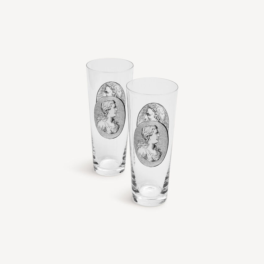 FORNASETTI 2 Soda Glasses Set Cammei White/Black G41X3882FOR22NER