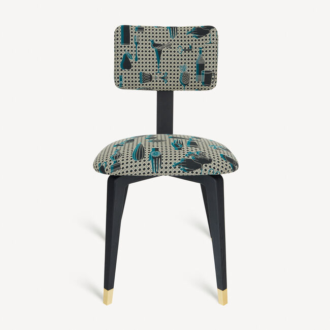 Shop Fornasetti Upholstered Chair Oggetti Su Canneté In White/black/light Blue