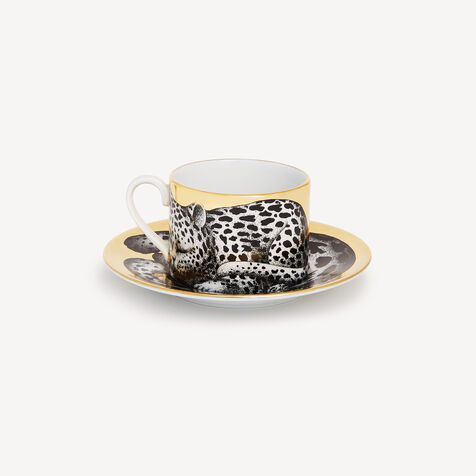 FORNASETTI Tea cup High Fidelity Leopardato White/Black/Gold P39Z2892FOR21ORO