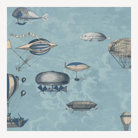 FORNASETTI Wallpaper Macchine Volanti (2-roll set) Slate Blue/Gilver MACHVOLAFOR22AZZ