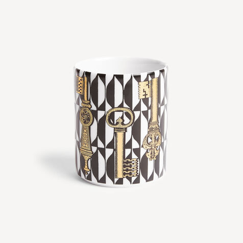 FORNASETTI Pencil holder Chiavi and Losanghe White/Black/Gold P13Z195FOR21BIA