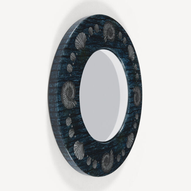 Shop Fornasetti Frame With Convex Mirror Giro Di Conchiglie In Silver/blue