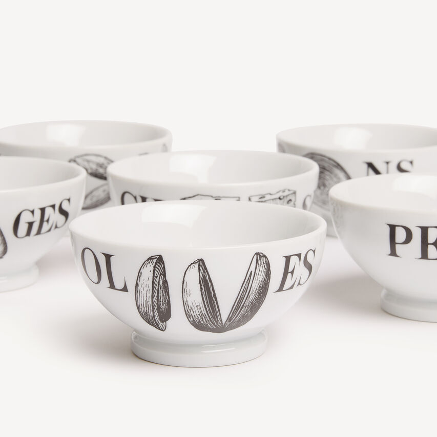 FORNASETTI Set 6 appetizer bowls Cocktalia White/Black P51X010FOR21BIA