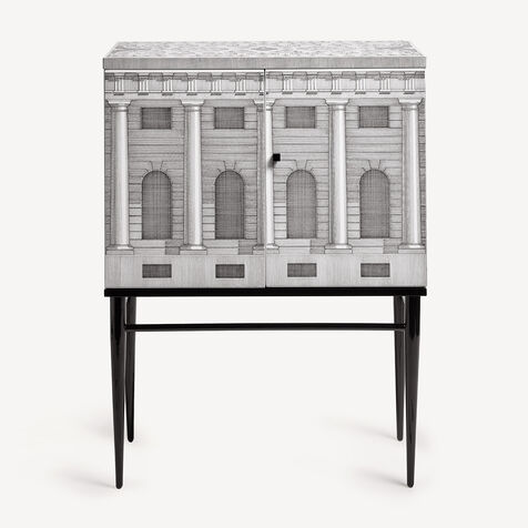 FORNASETTI Raised small sideboard Architettura White/Black M44X419FOR21BIA