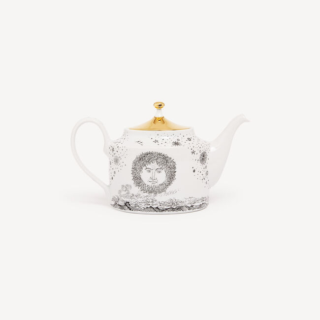 Shop Fornasetti Teapot Solitario In White/black/gold