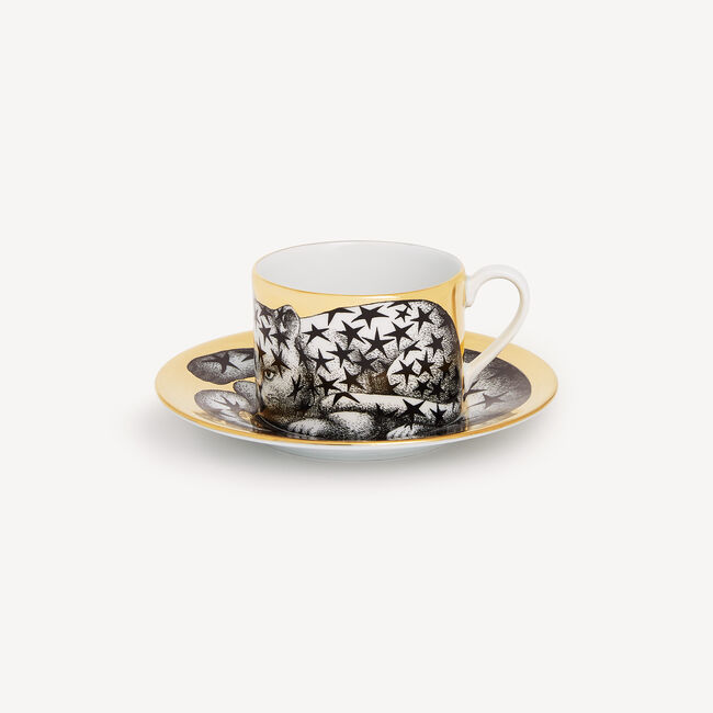 Shop Fornasetti Tea Cup High Fidelity Stellato In White/black/gold