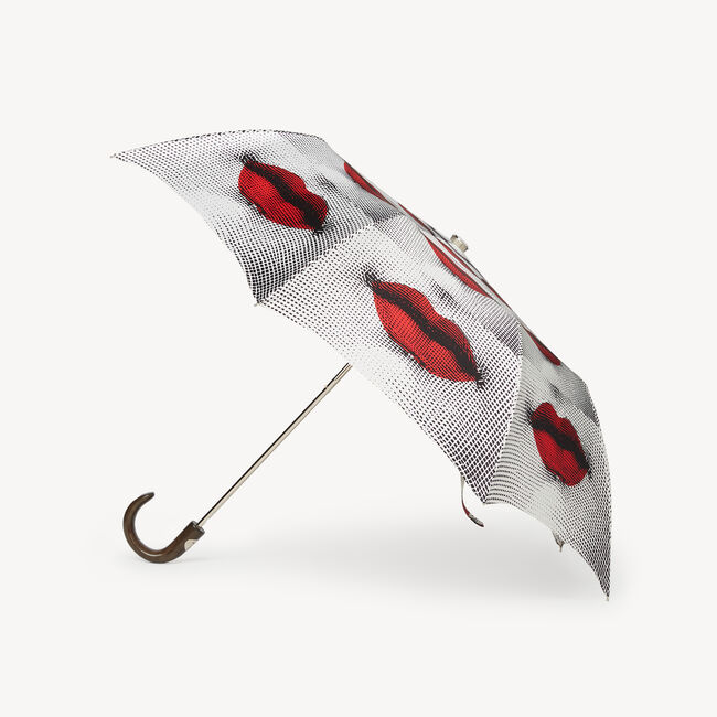 Fornasetti Folding Umbrella Bocche In White/black/red
