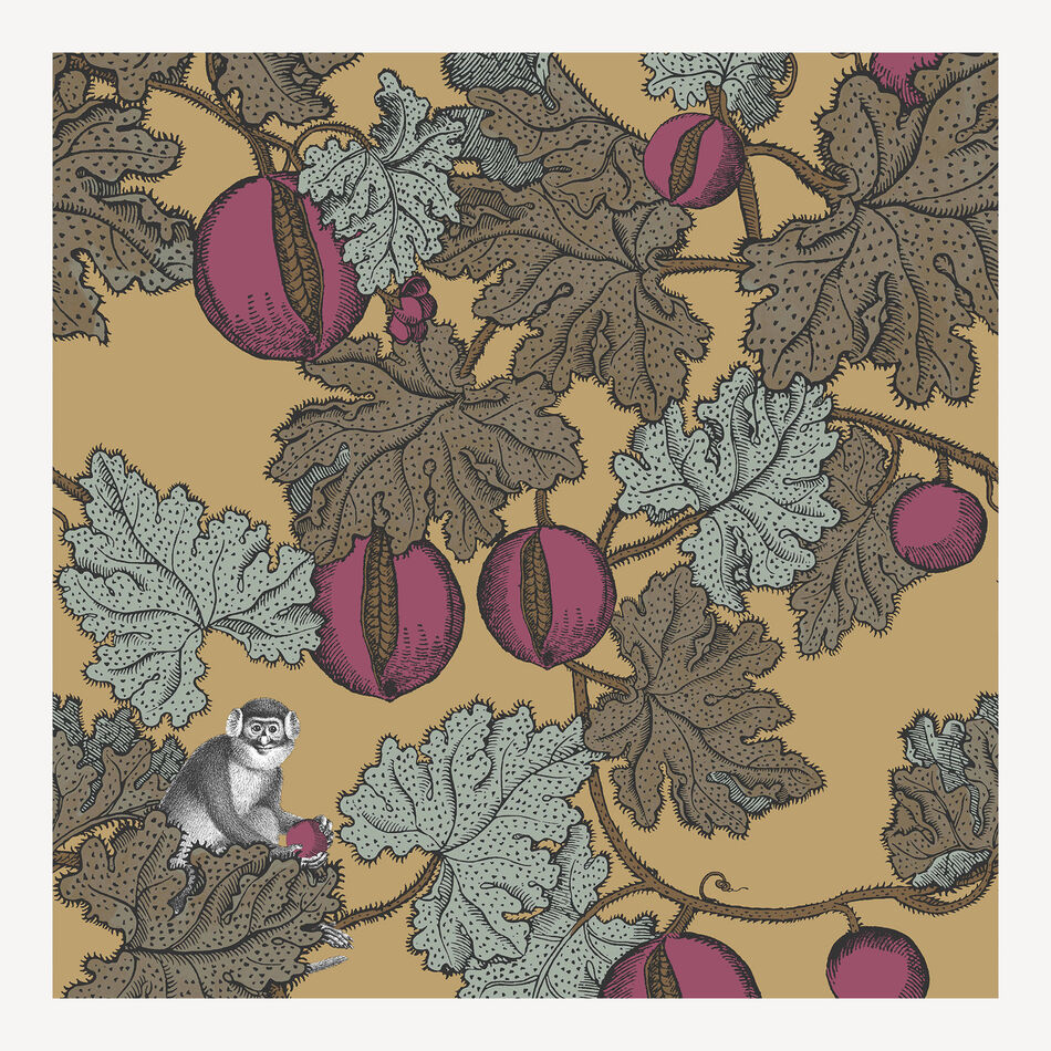 FORNASETTI Wallpaper Frutto Proibito Sky Blue/Plum on Gold FRUTTOPRFOR22ORO