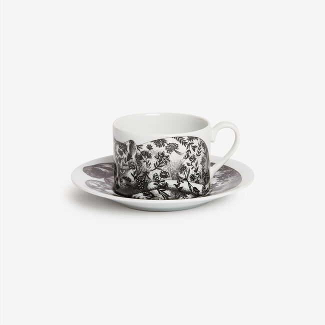 Shop Fornasetti Tea Cup High Fidelity Fiorato In White/black