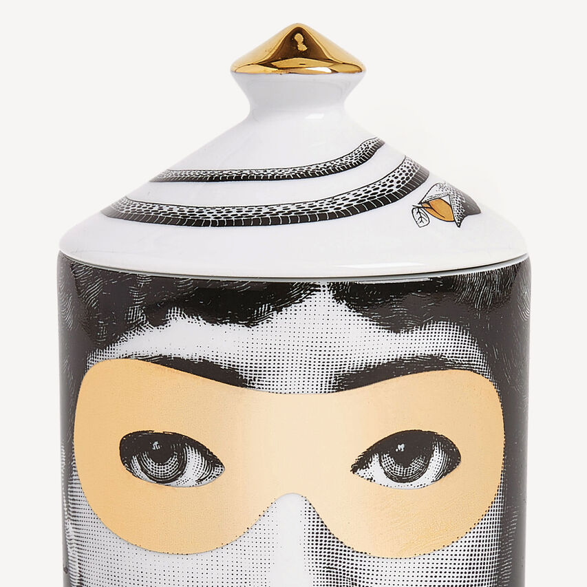 FORNASETTI SE POI Scented Candle - Mascherina Décor - Frutto Proibito Fragrance White/Black/Gold FPSMTV1ZFPFOR23BIA