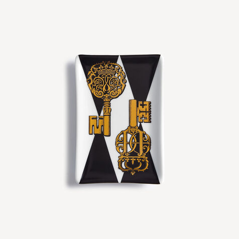 FORNASETTI Rectangular ashtray Chiavi and Rombi White/Black/Gold P37Z326FOR21BIA