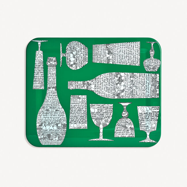 Shop Fornasetti Rectangular Tray Bottiglie Cocktail In Green/white/black