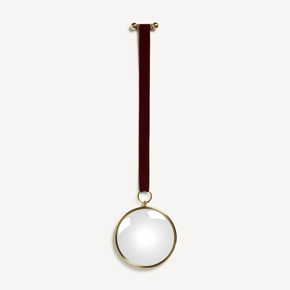 FORNASETTI Magic convex mirror with velvet ribbon Brass/Bordueaux C37X022FOR21OTT