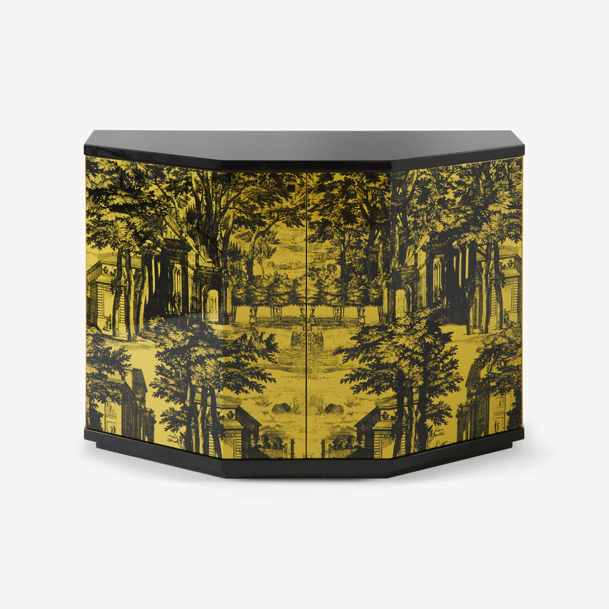 FORNASETTI Small cabinet polyhedric Giardino Settecentesco Black/Yellow M38Y133BNFOR23GIA