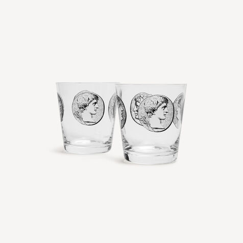 FORNASETTI 2 Water Glasses Set Cammei White/Black G40X3882FOR22NER