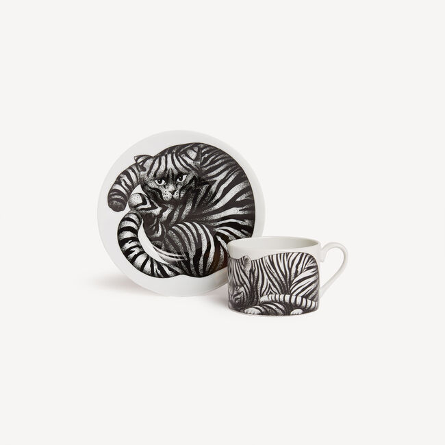 Shop Fornasetti Tea Cup High Fidelity Tigrato In White/black