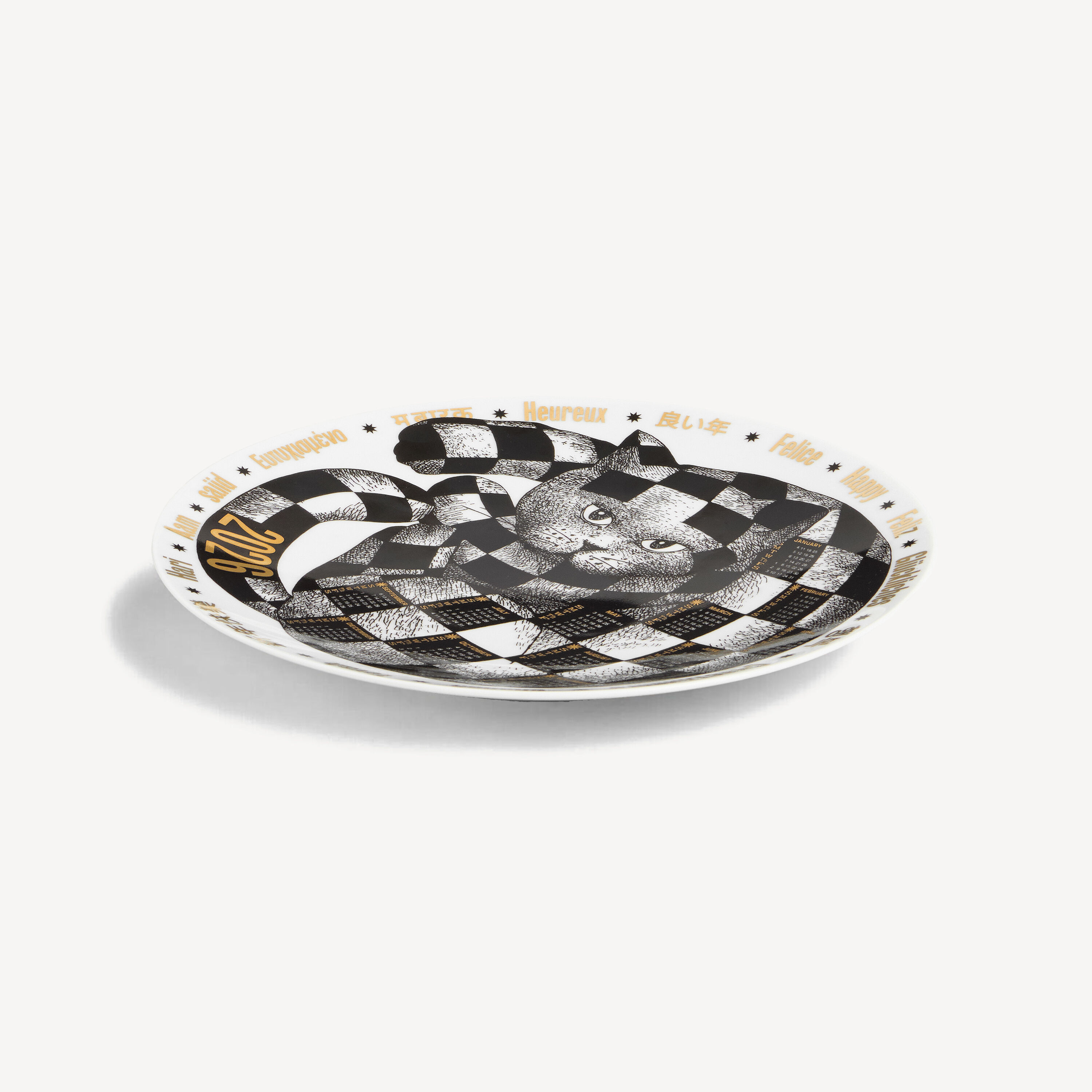 Calendar Plate 2026 in White/Black/Gold | Fornasetti®