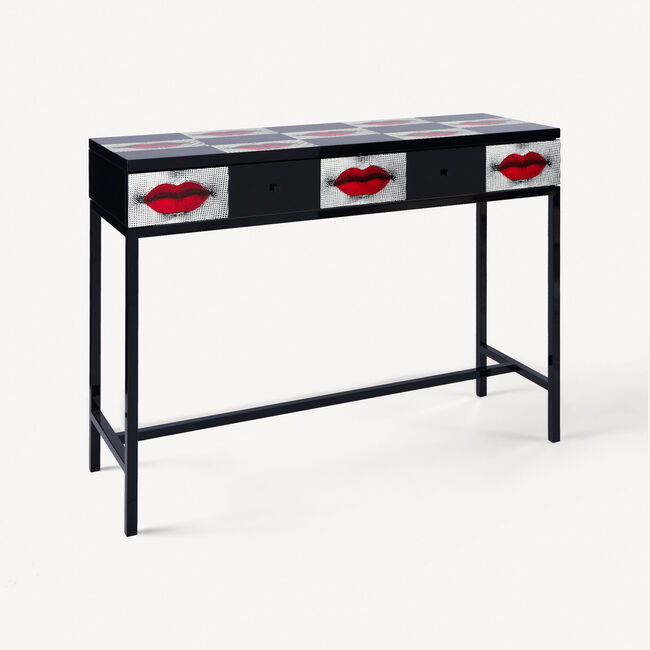 Shop Fornasetti Console With Drawer Kiss In White/black/red