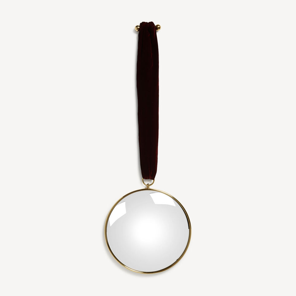 FORNASETTI Magic convex mirror with velvet ribbon Brass/Bordueaux C37X002FOR21OTT