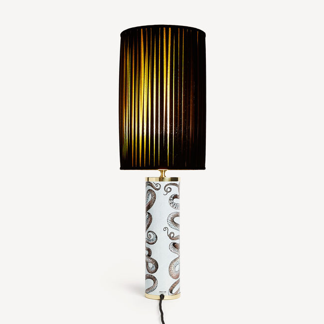 Shop Fornasetti Cylindrical Pleated Lampshade In Black/yellow
