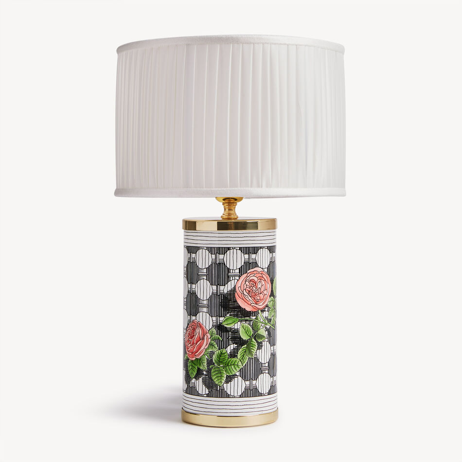 FORNASETTI Cylindrical lampshade in pleated fabric White PAR017FOR23BIA