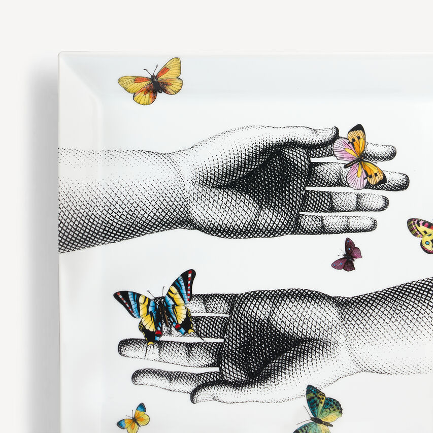 FORNASETTI Mani e Farfalle square tray Multicolour P43Y014FOR24MUL