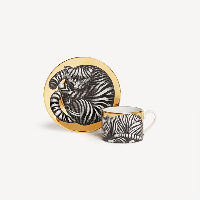 Shop Fornasetti Tea Cup High Fidelity Tigrato In White/black/gold