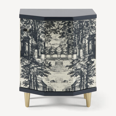 FORNASETTI Night stand polyhedric Giardino Settecentesco Blue/Ivory M48Y126POFOR23BLU